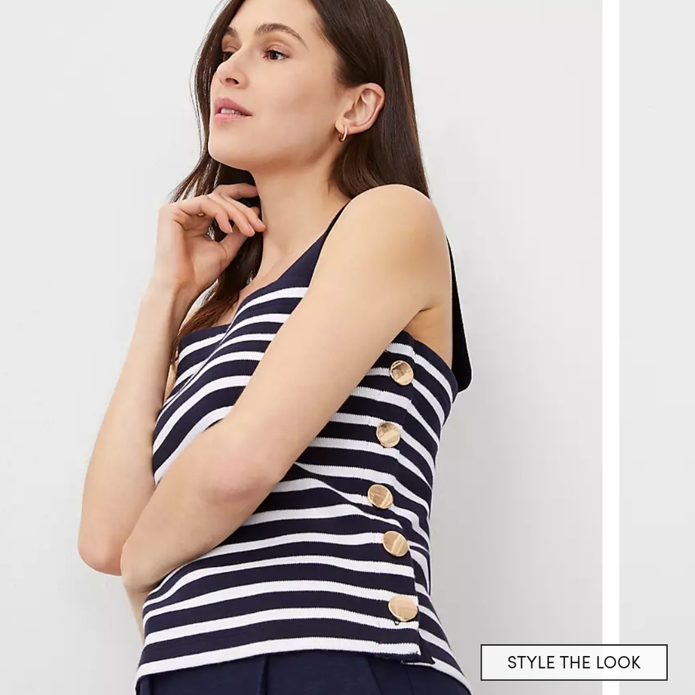 Ann Taylor Navy and White Striped Tank Top